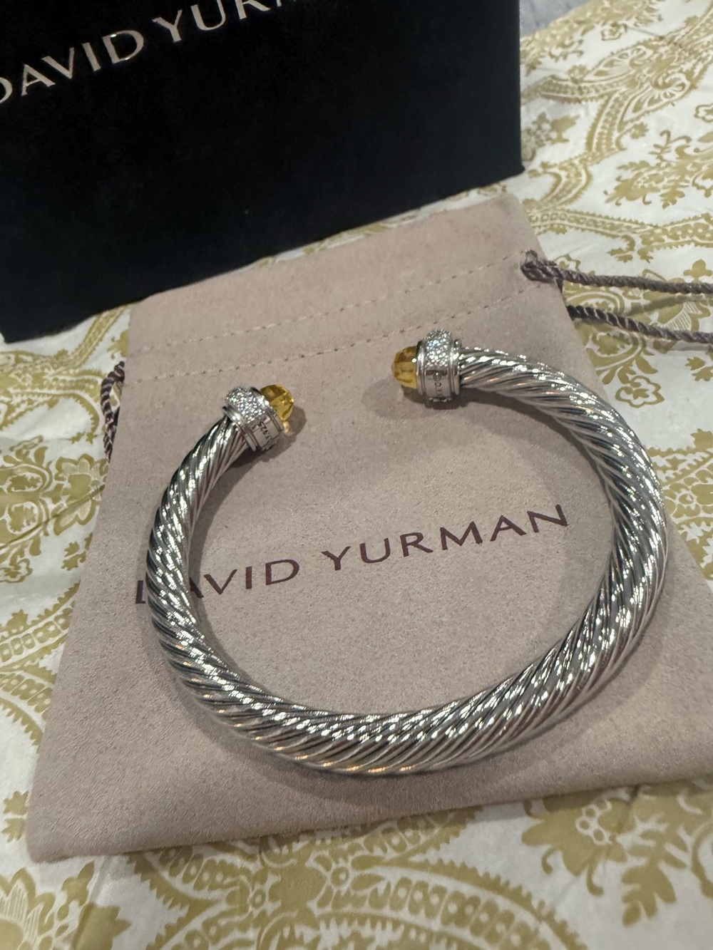 David Yurman Silver Cable Cuff with Gold Heart Accent